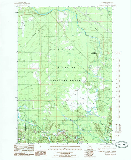 Classic USGS Juniper Michigan 7.5'x7.5' Topo Map Image