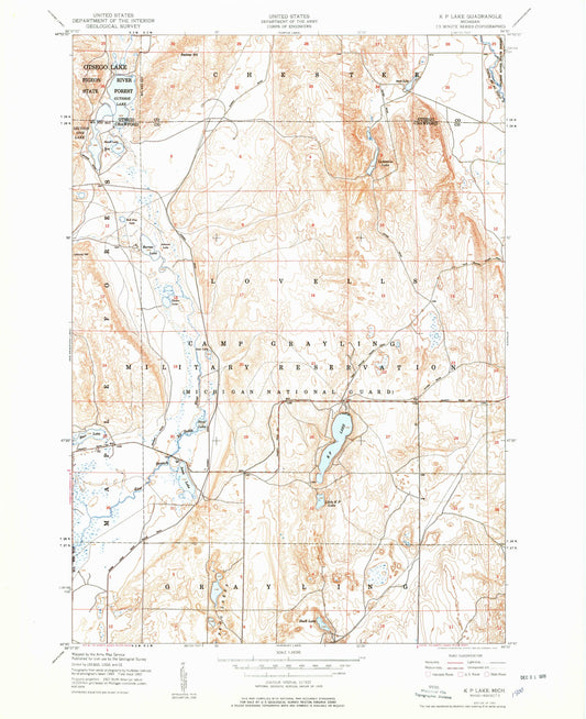 Classic USGS K P Lake Michigan 7.5'x7.5' Topo Map Image