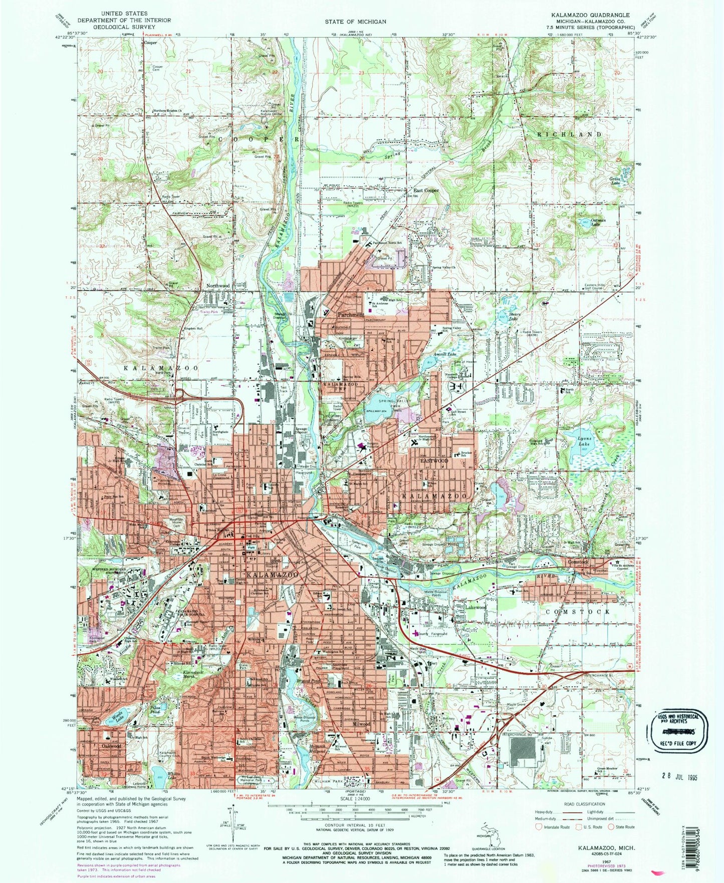 Classic USGS Kalamazoo Michigan 7.5'x7.5' Topo Map Image