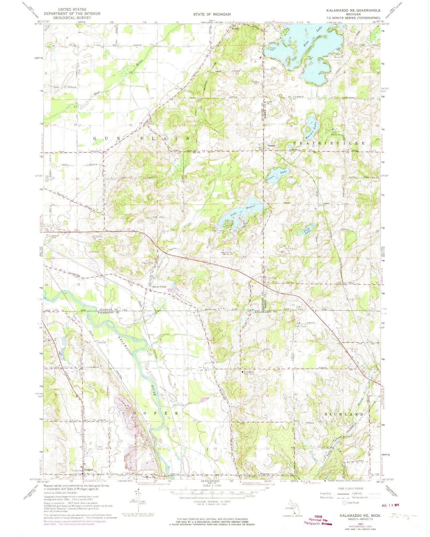 Classic USGS Kalamazoo NE Michigan 7.5'x7.5' Topo Map Image