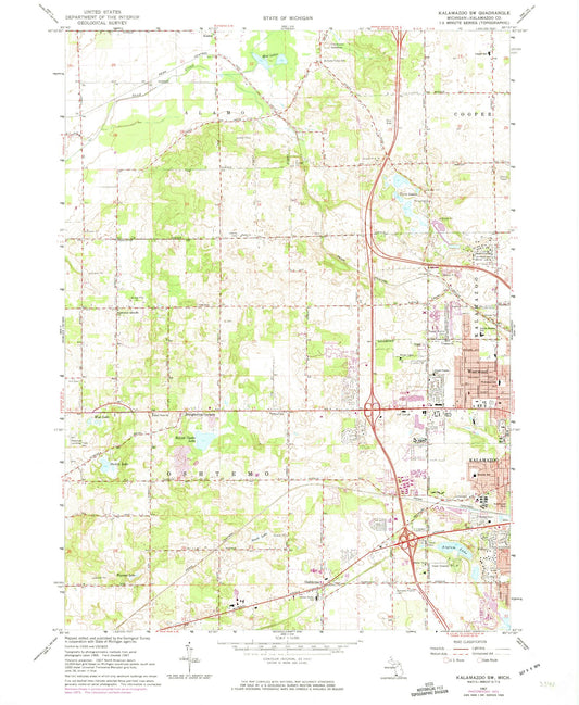 Classic USGS Kalamazoo SW Michigan 7.5'x7.5' Topo Map Image