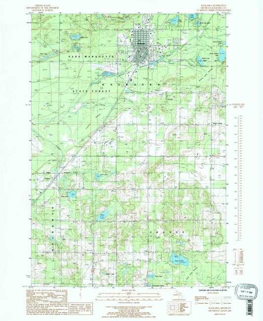 Classic USGS Kalkaska Michigan 7.5'x7.5' Topo Map Image