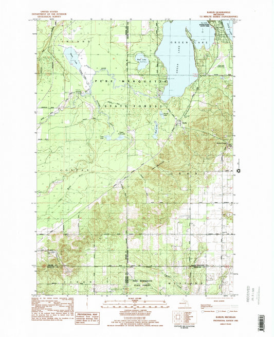 Classic USGS Karlin Michigan 7.5'x7.5' Topo Map Image