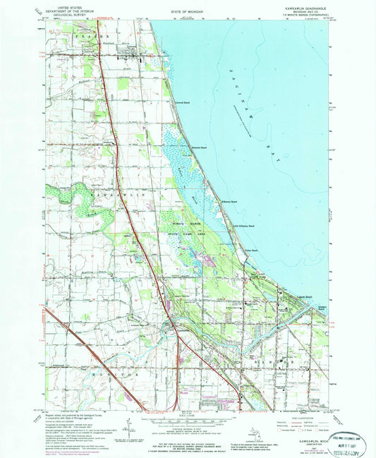 Classic USGS Kawkawlin Michigan 7.5'x7.5' Topo Map Image