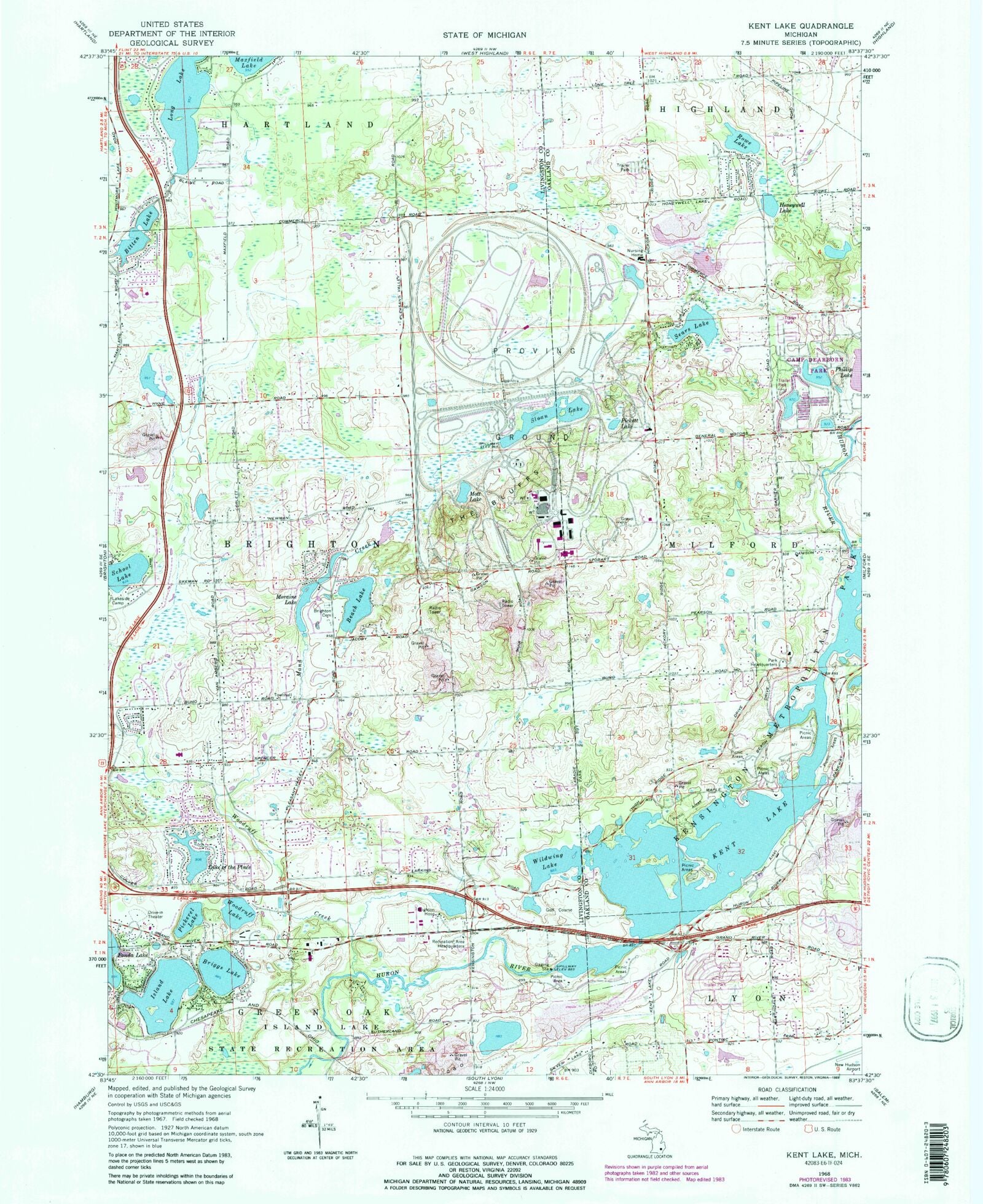 Classic USGS Kent Lake Michigan 7.5'x7.5' Topo Map – MyTopo Map Store