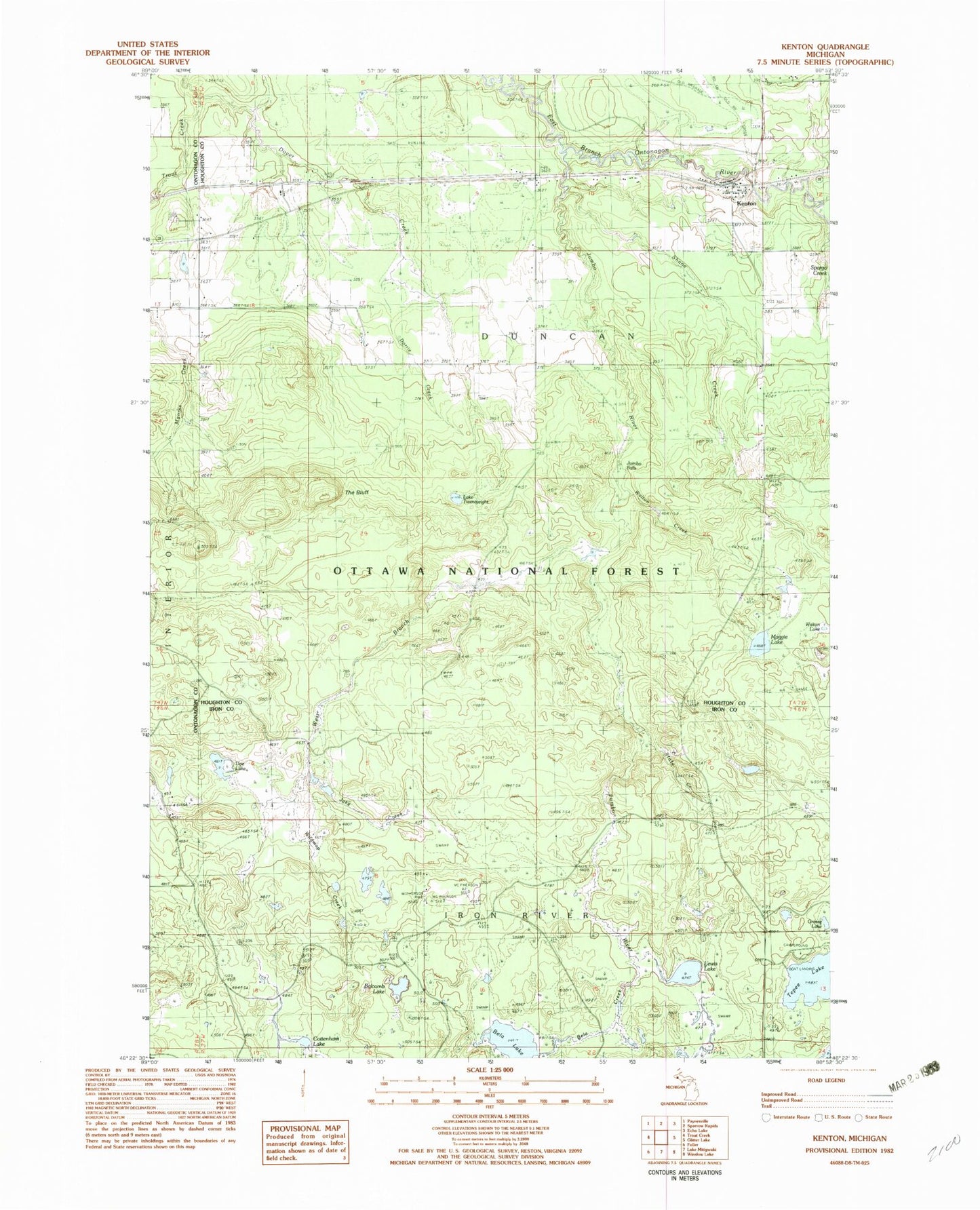 Classic USGS Kenton Michigan 7.5'x7.5' Topo Map Image