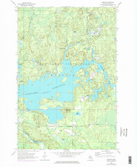 Classic USGS Kiernan Michigan 7.5'x7.5' Topo Map Image
