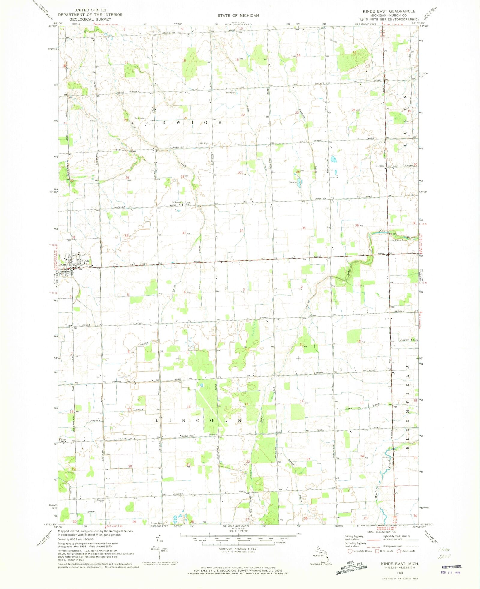 Classic USGS Kinde East Michigan 7.5'x7.5' Topo Map MyTopo Map Store