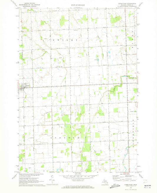 Classic USGS Kinde East Michigan 7.5'x7.5' Topo Map Image