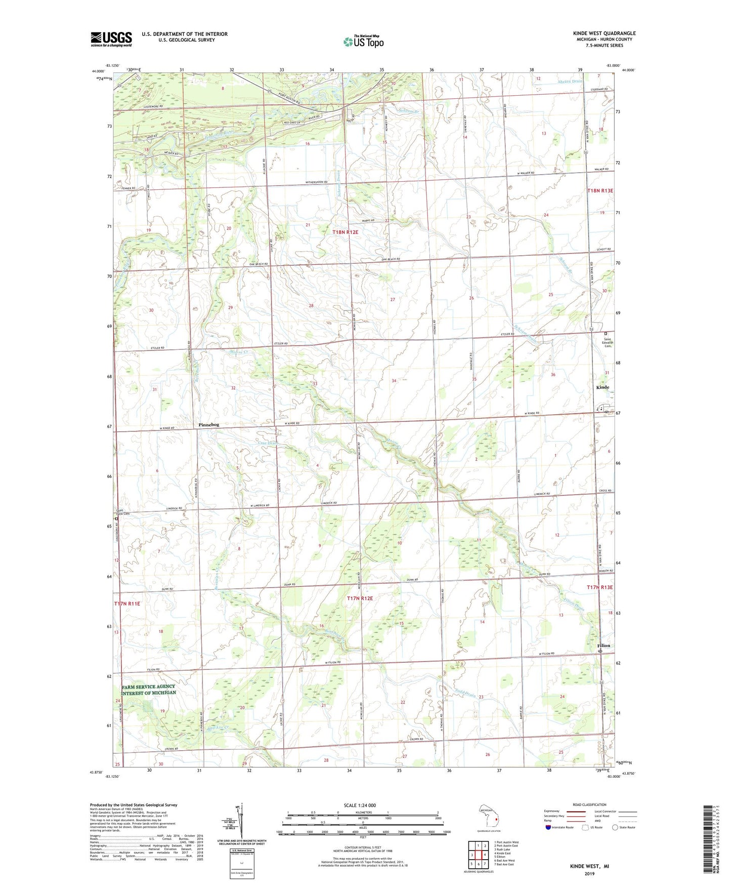 Kinde West Michigan US Topo Map Image