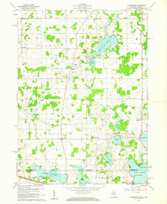 Classic USGS Kinderhook Michigan 7.5'x7.5' Topo Map Image