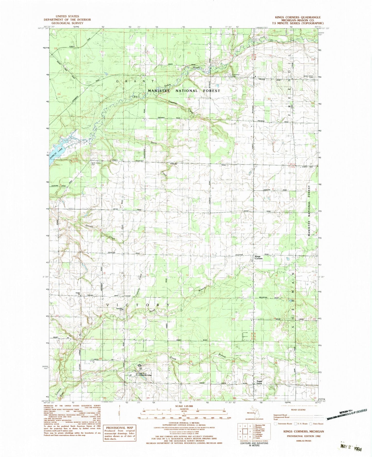 Classic USGS Kings Corners Michigan 7.5'x7.5' Topo Map Image
