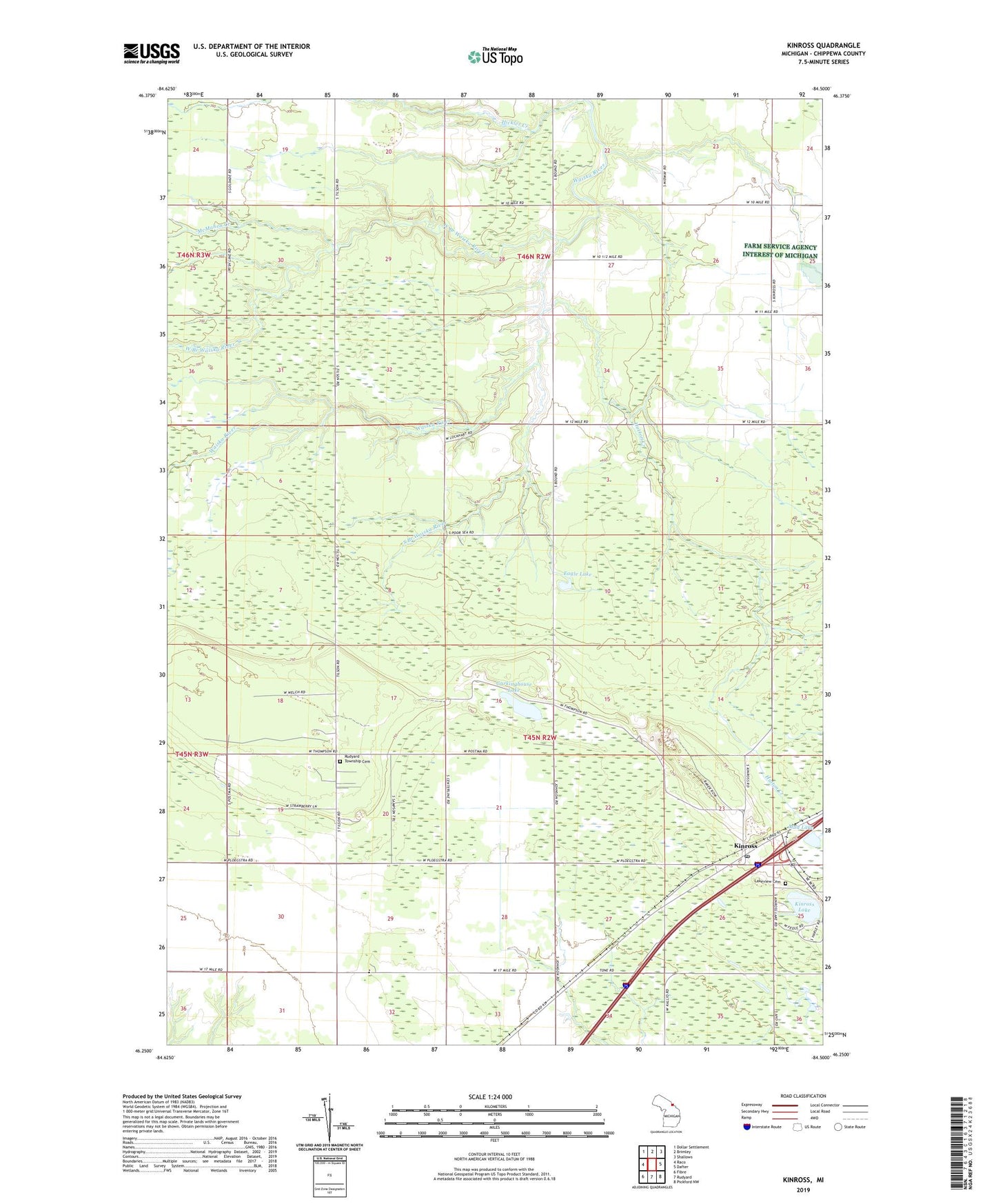 Kinross Michigan US Topo Map Image