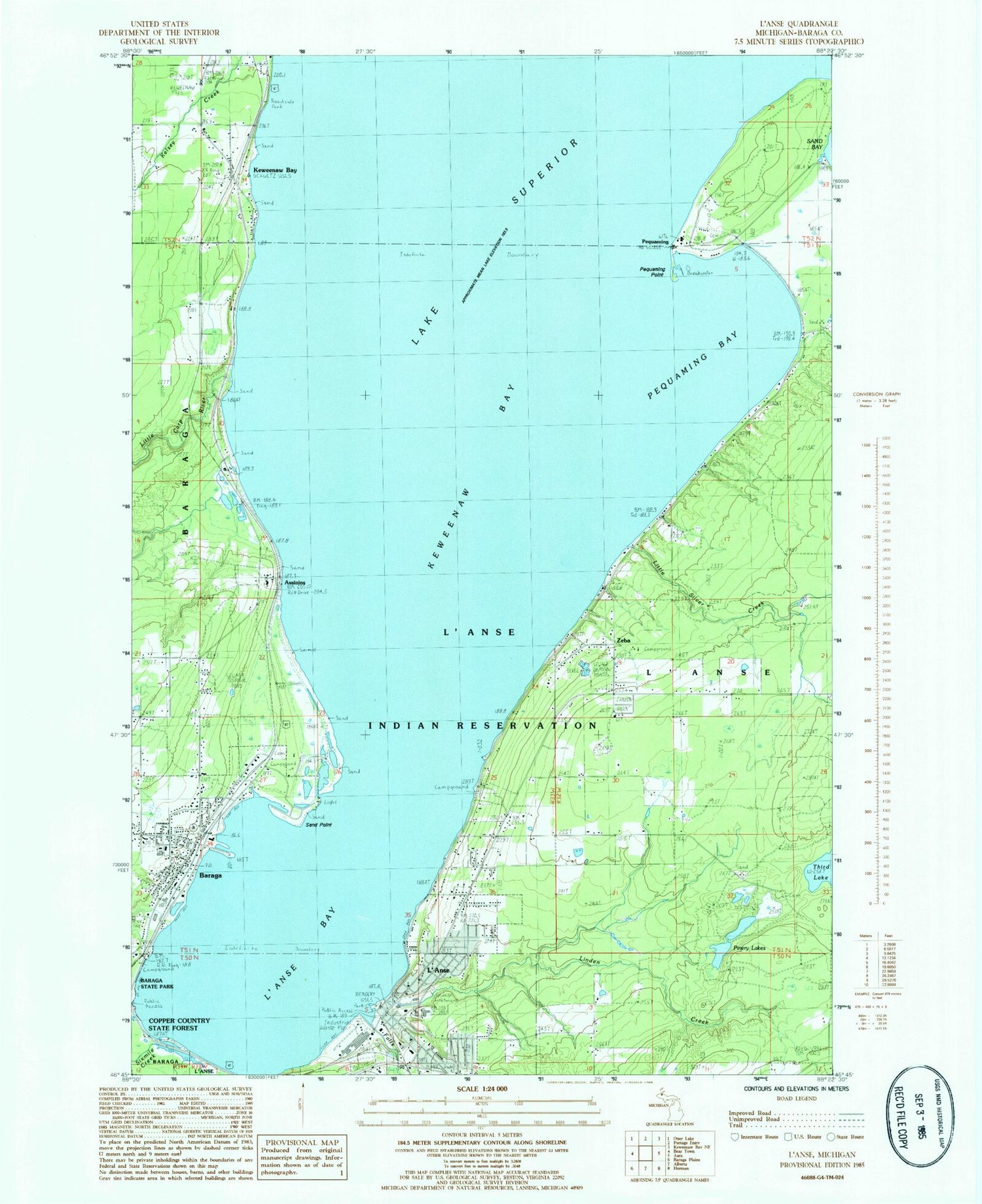 Classic USGS L'Anse Michigan 7.5'x7.5' Topo Map Image