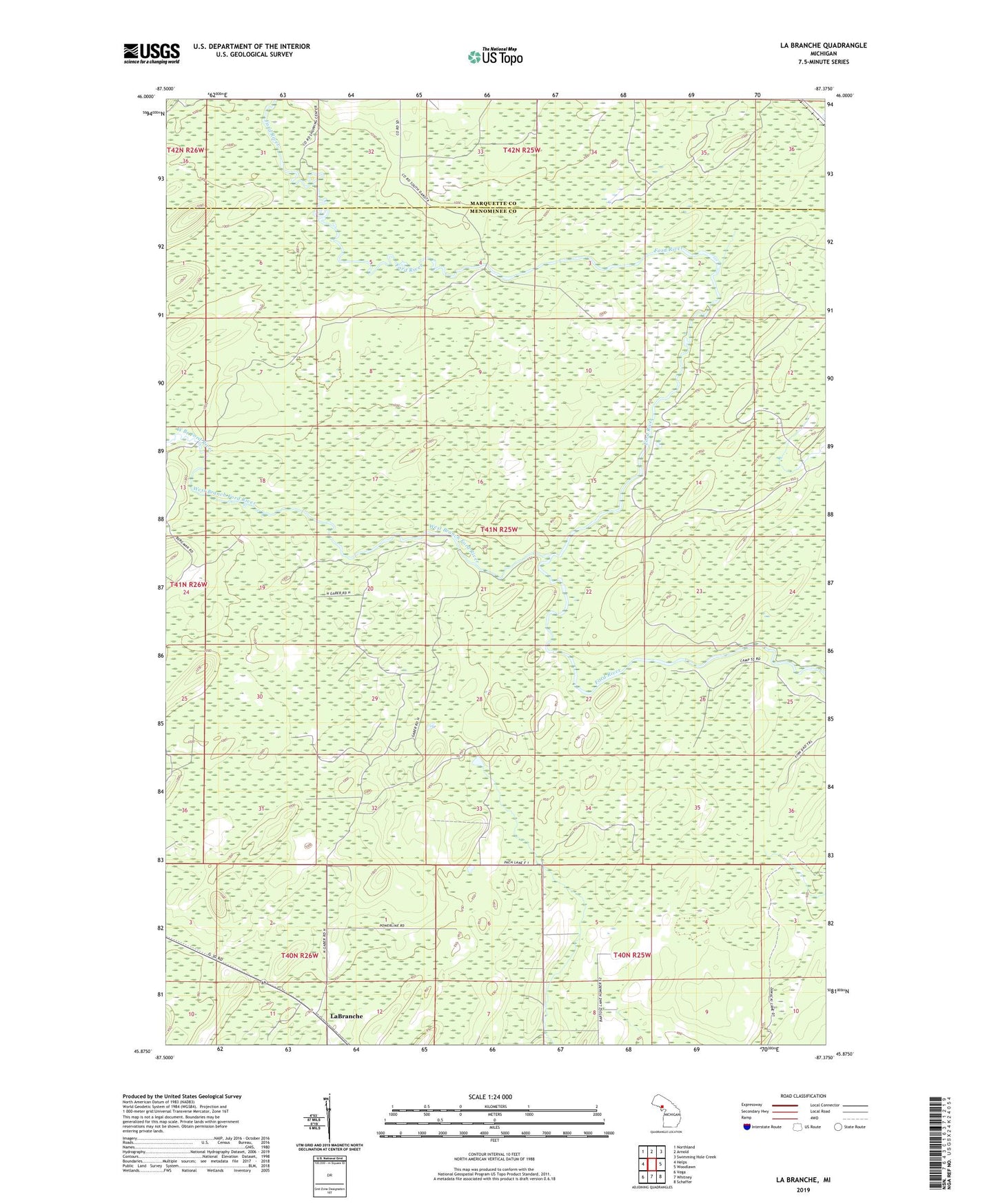 La Branche Michigan US Topo Map Image