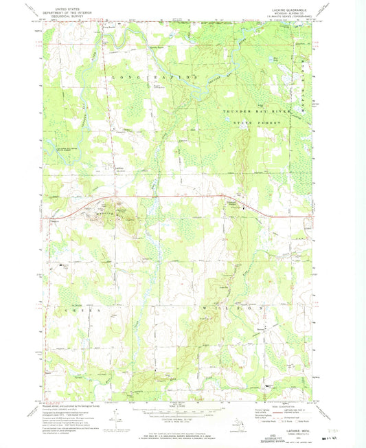 Classic USGS Lachine Michigan 7.5'x7.5' Topo Map Image