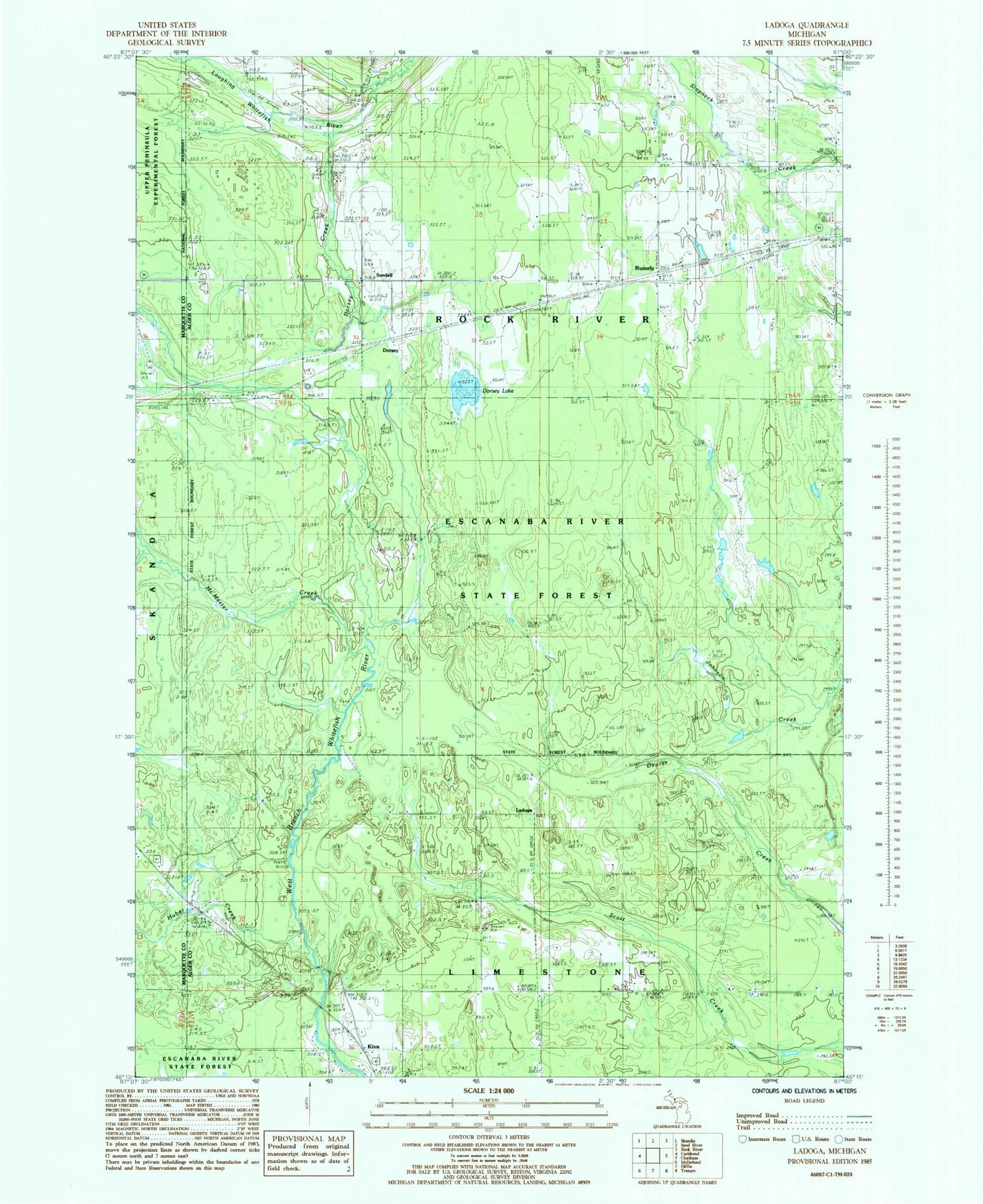 Classic USGS Ladoga Michigan 7.5'x7.5' Topo Map Image