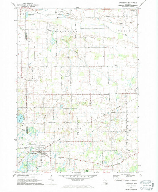 Classic USGS Laingsburg Michigan 7.5'x7.5' Topo Map Image