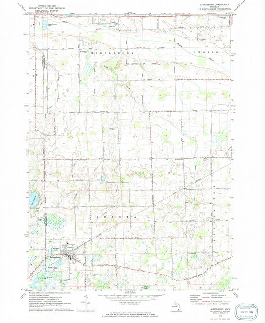 Classic USGS Laingsburg Michigan 7.5'x7.5' Topo Map Image