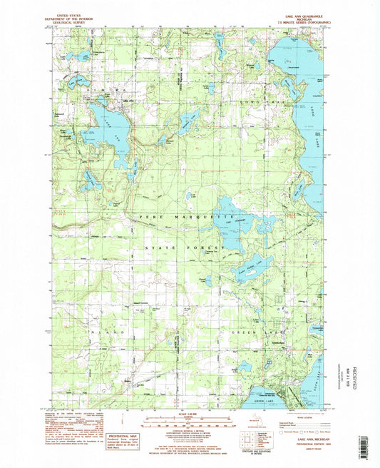 Classic USGS Lake Ann Michigan 7.5'x7.5' Topo Map Image
