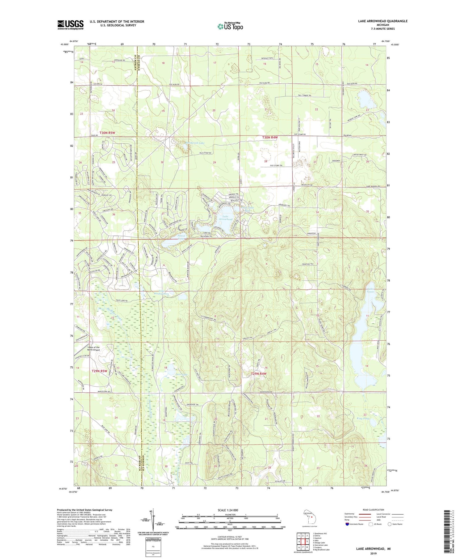 Lake Arrowhead Michigan US Topo Map Image