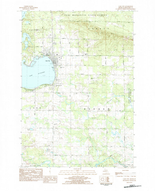 Classic USGS Lake City Michigan 7.5'x7.5' Topo Map Image