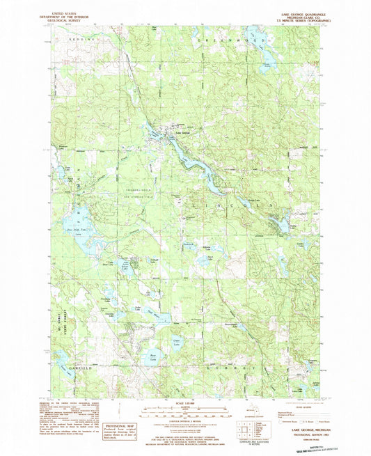 Classic USGS Lake George Michigan 7.5'x7.5' Topo Map Image