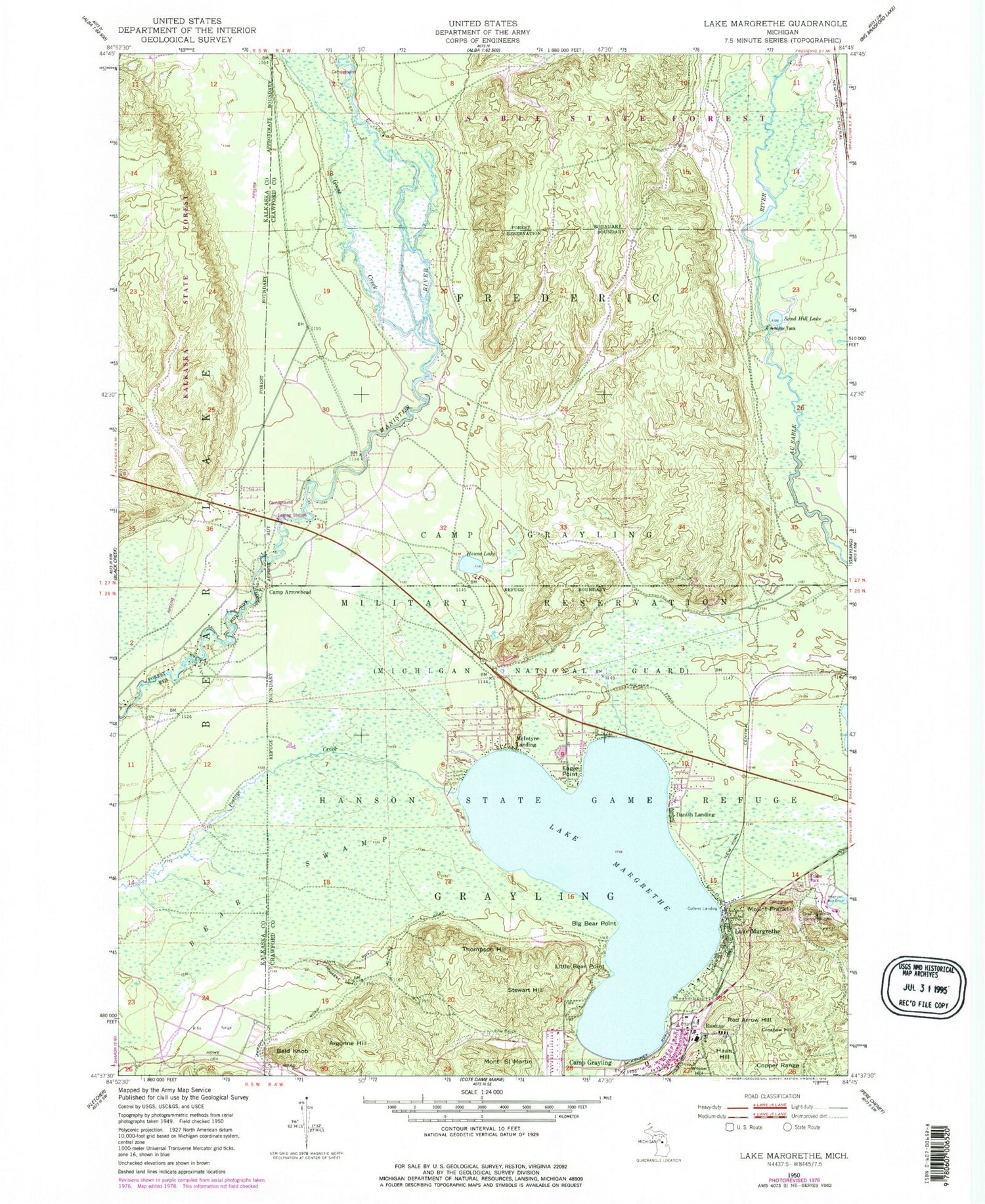 Classic USGS Lake Margrethe Michigan 7.5'x7.5' Topo Map Image