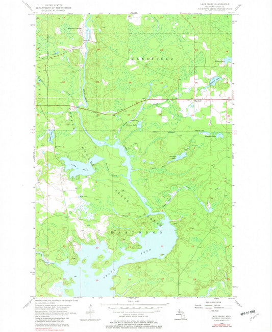 Classic USGS Lake Mary Michigan 7.5'x7.5' Topo Map Image