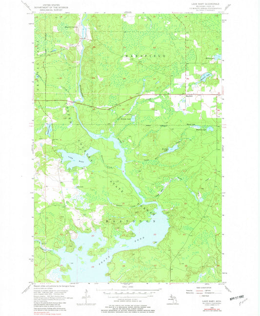 Classic USGS Lake Mary Michigan 7.5'x7.5' Topo Map Image