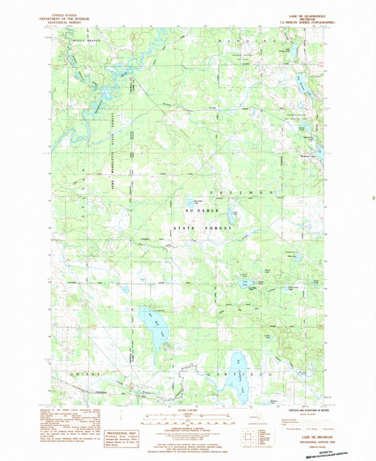 Classic USGS Lake NE Michigan 7.5'x7.5' Topo Map Image