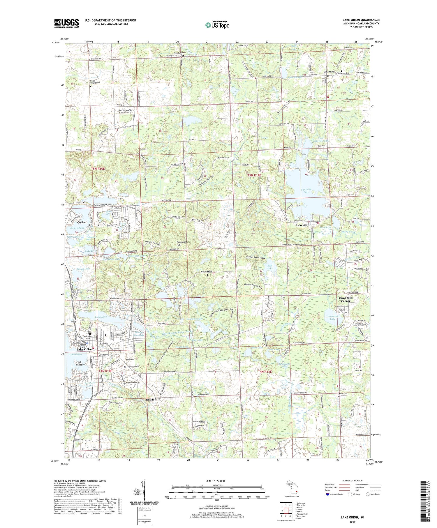 Lake Orion Michigan US Topo Map Image