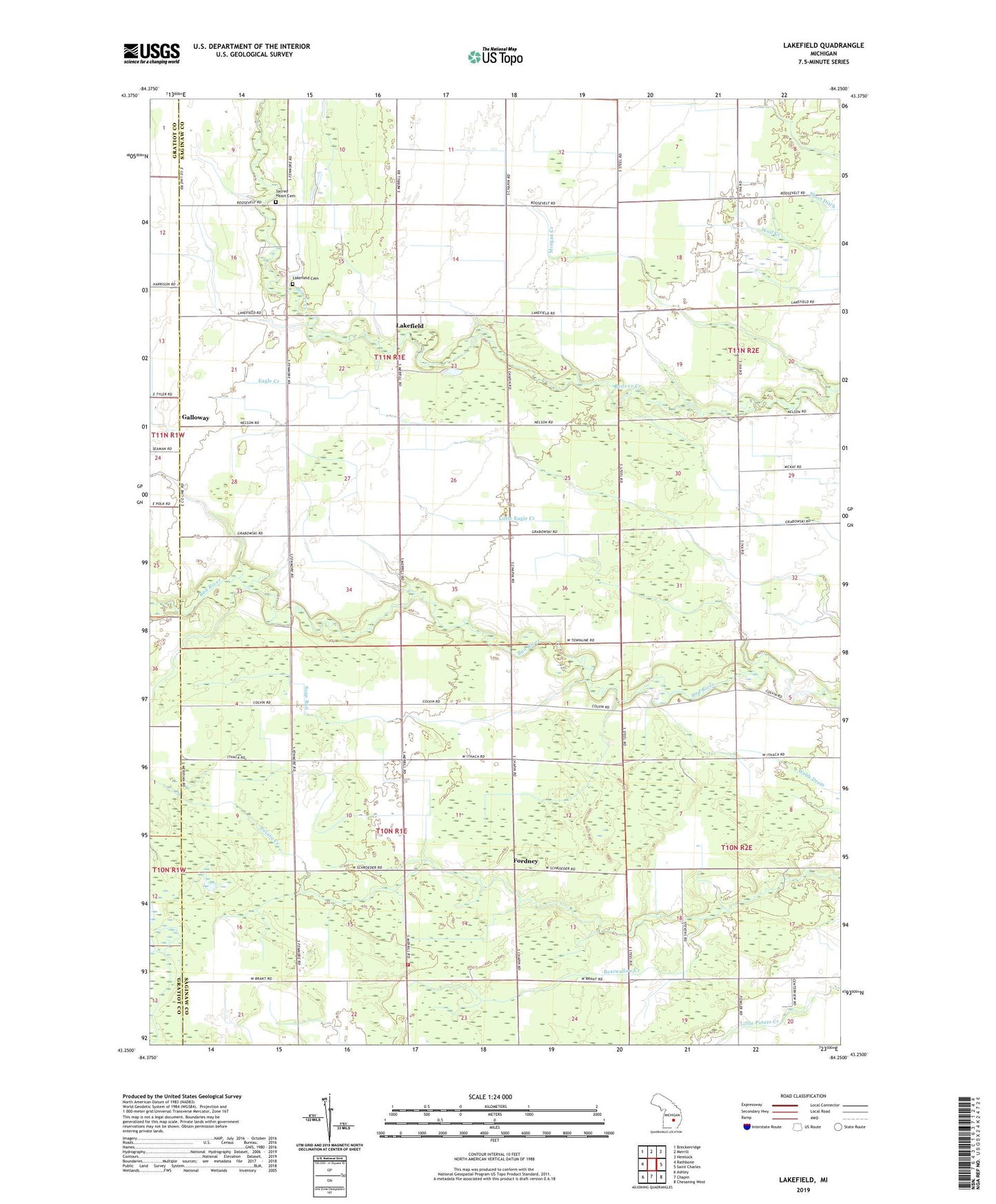 Lakefield Michigan US Topo Map Image