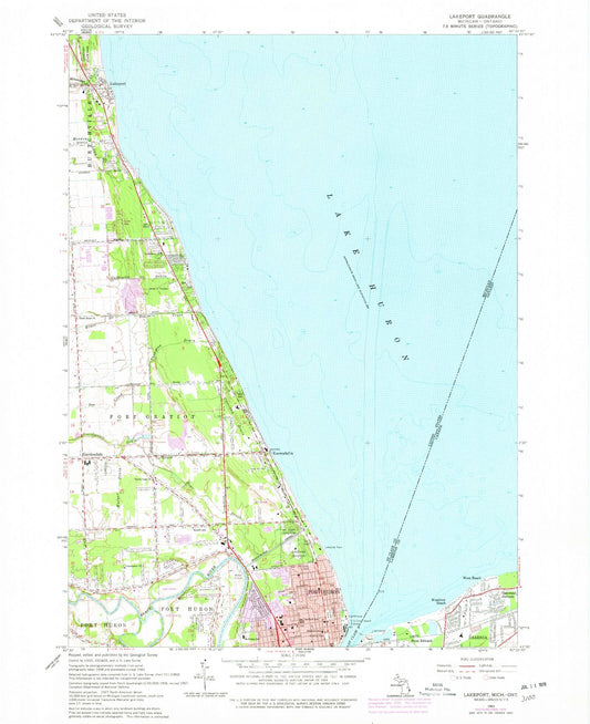 Classic USGS Lakeport Michigan 7.5'x7.5' Topo Map Image