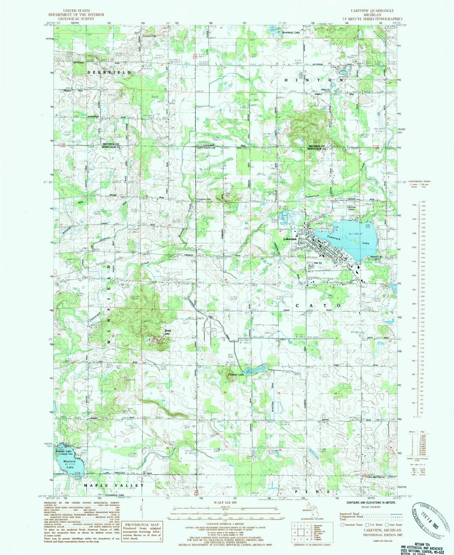 Classic USGS Lakeview Michigan 7.5'x7.5' Topo Map Image