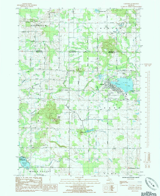 Classic USGS Lakeview Michigan 7.5'x7.5' Topo Map Image