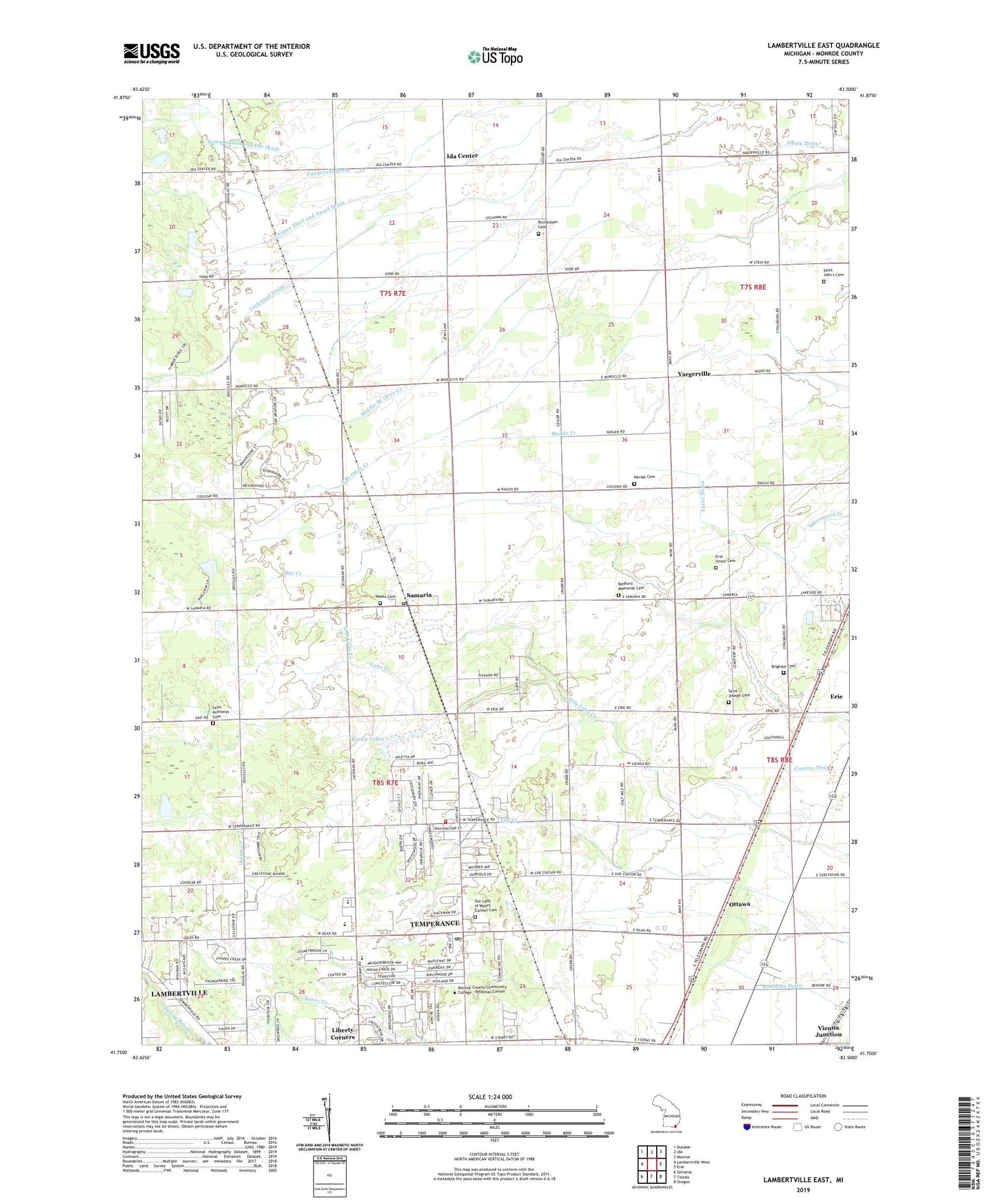 Lambertville East Michigan US Topo Map Image