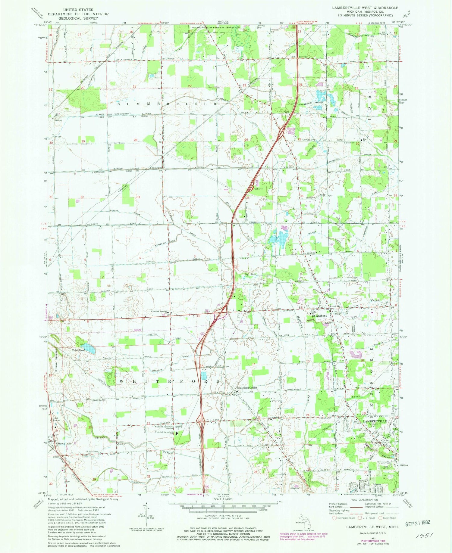 Classic USGS Lambertville West Michigan 7.5'x7.5' Topo Map Image