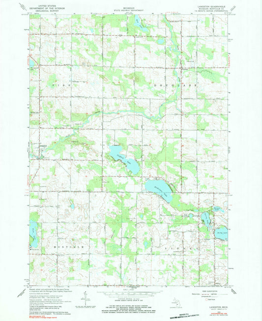 Classic USGS Langston Michigan 7.5'x7.5' Topo Map Image