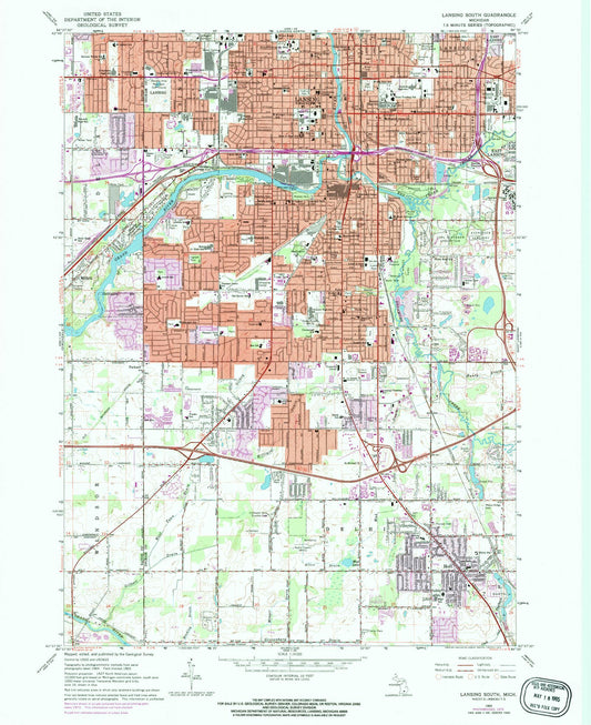 Classic USGS Lansing South Michigan 7.5'x7.5' Topo Map Image