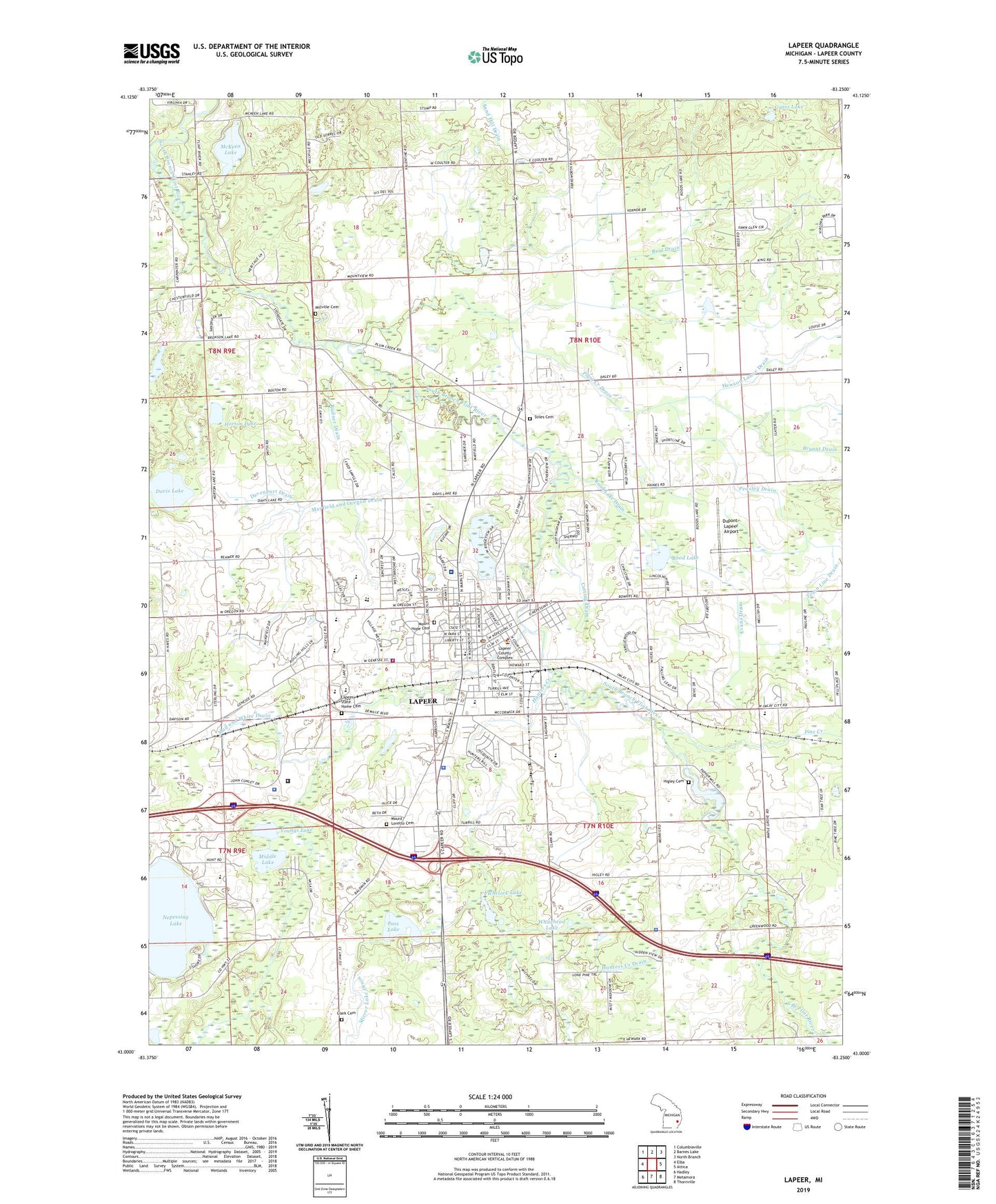 Lapeer Michigan US Topo Map Image