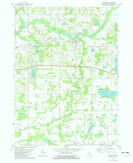 Classic USGS Lawrence Michigan 7.5'x7.5' Topo Map Image