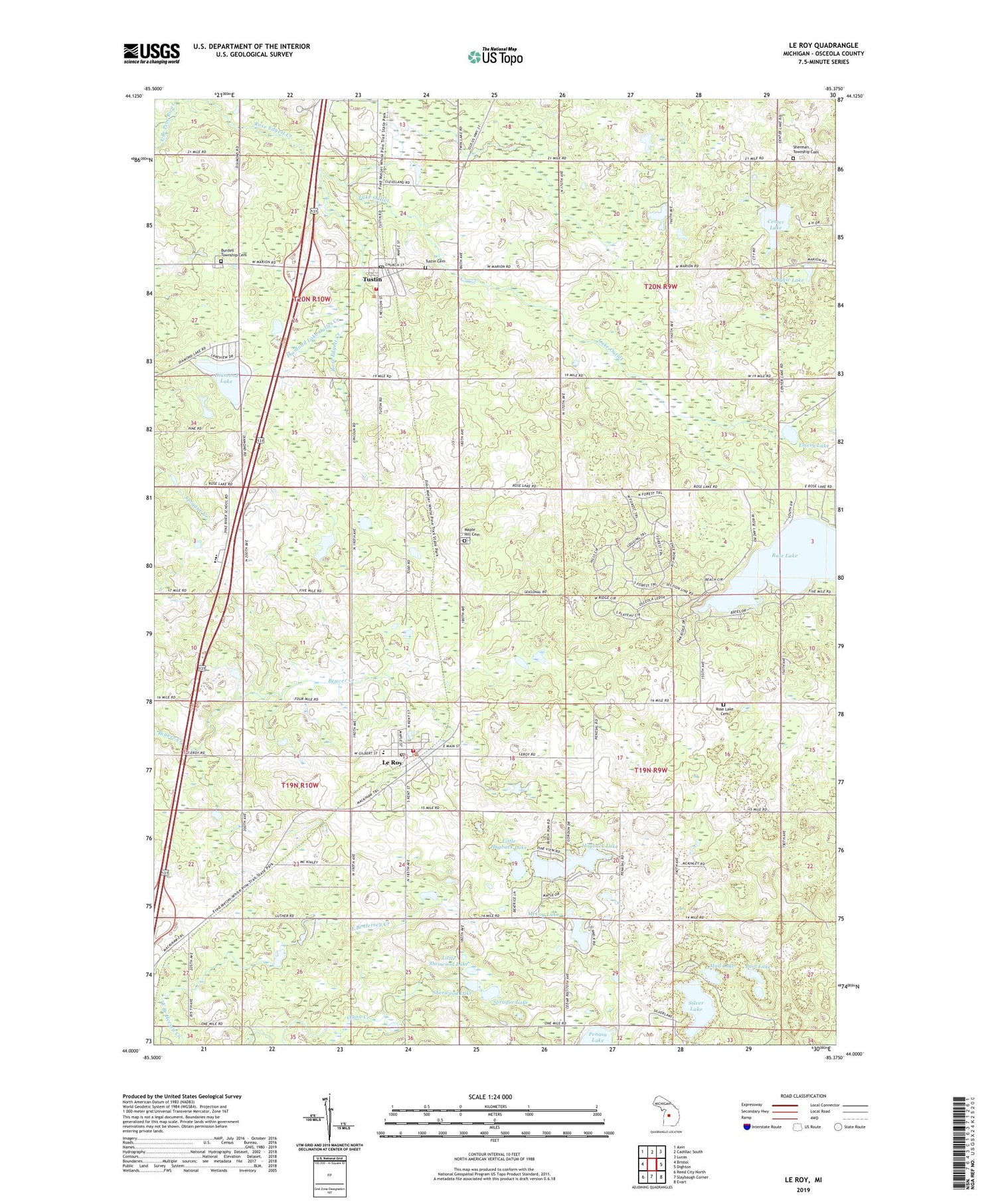 Le Roy Michigan US Topo Map Image