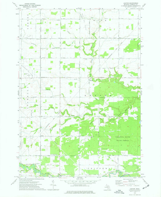 Classic USGS Leaton Michigan 7.5'x7.5' Topo Map Image