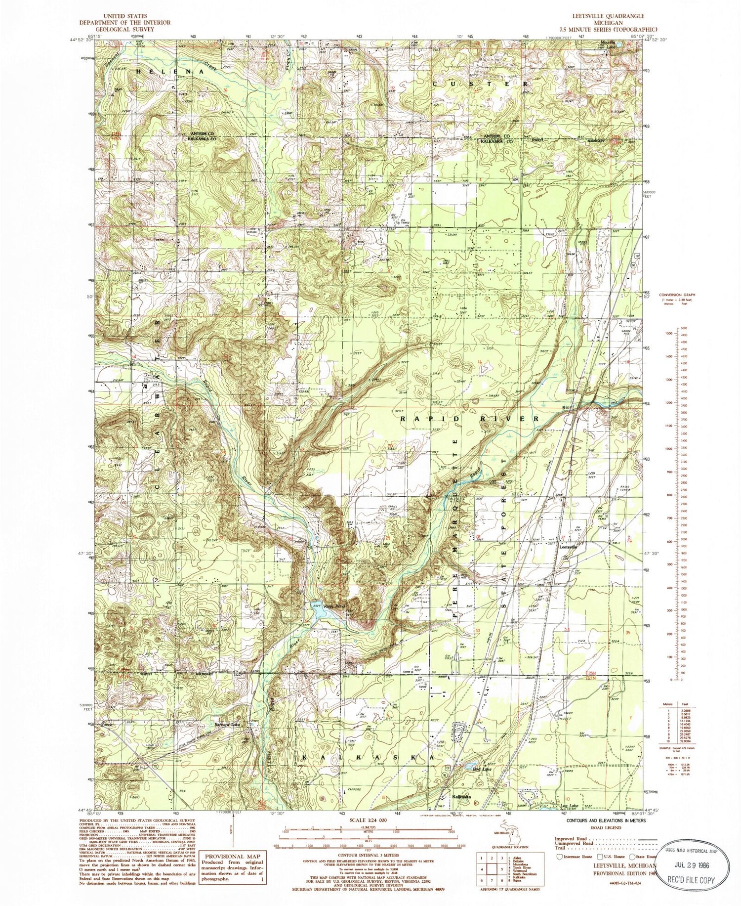 Classic USGS Leetsville Michigan 7.5'x7.5' Topo Map Image