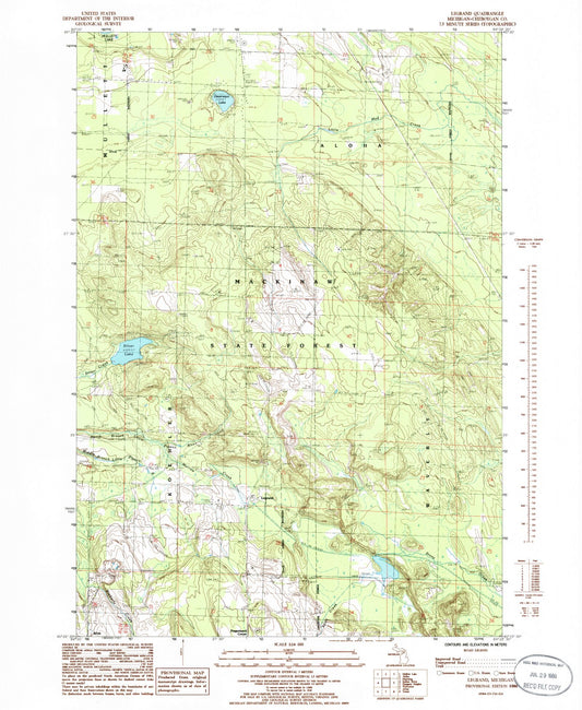 Classic USGS Legrand Michigan 7.5'x7.5' Topo Map Image