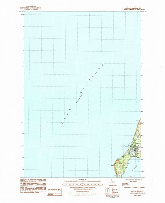 Classic USGS Leland Michigan 7.5'x7.5' Topo Map Image