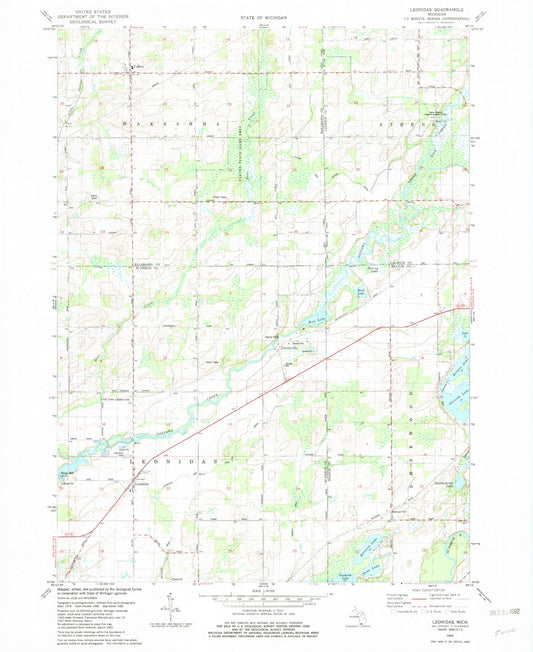 Classic USGS Leonidas Michigan 7.5'x7.5' Topo Map Image