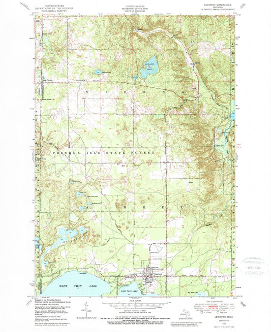 Classic USGS Lewiston Michigan 7.5'x7.5' Topo Map Image
