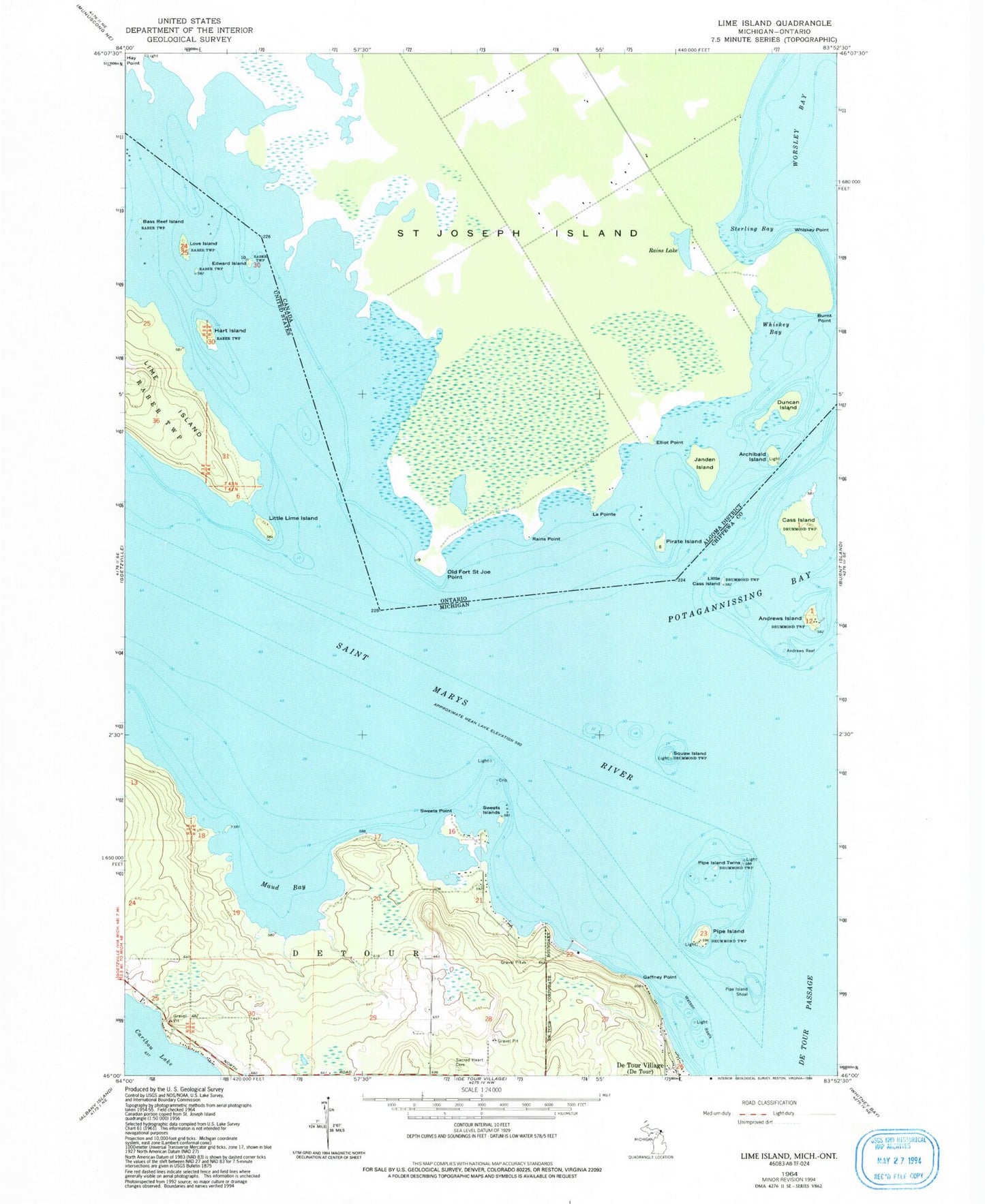 Classic USGS Lime Island Michigan 7.5'x7.5' Topo Map Image